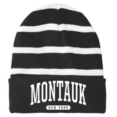 Montauk New York Souvenirs College Style Montauk New York Souvenir Striped Beanie with Solid Band