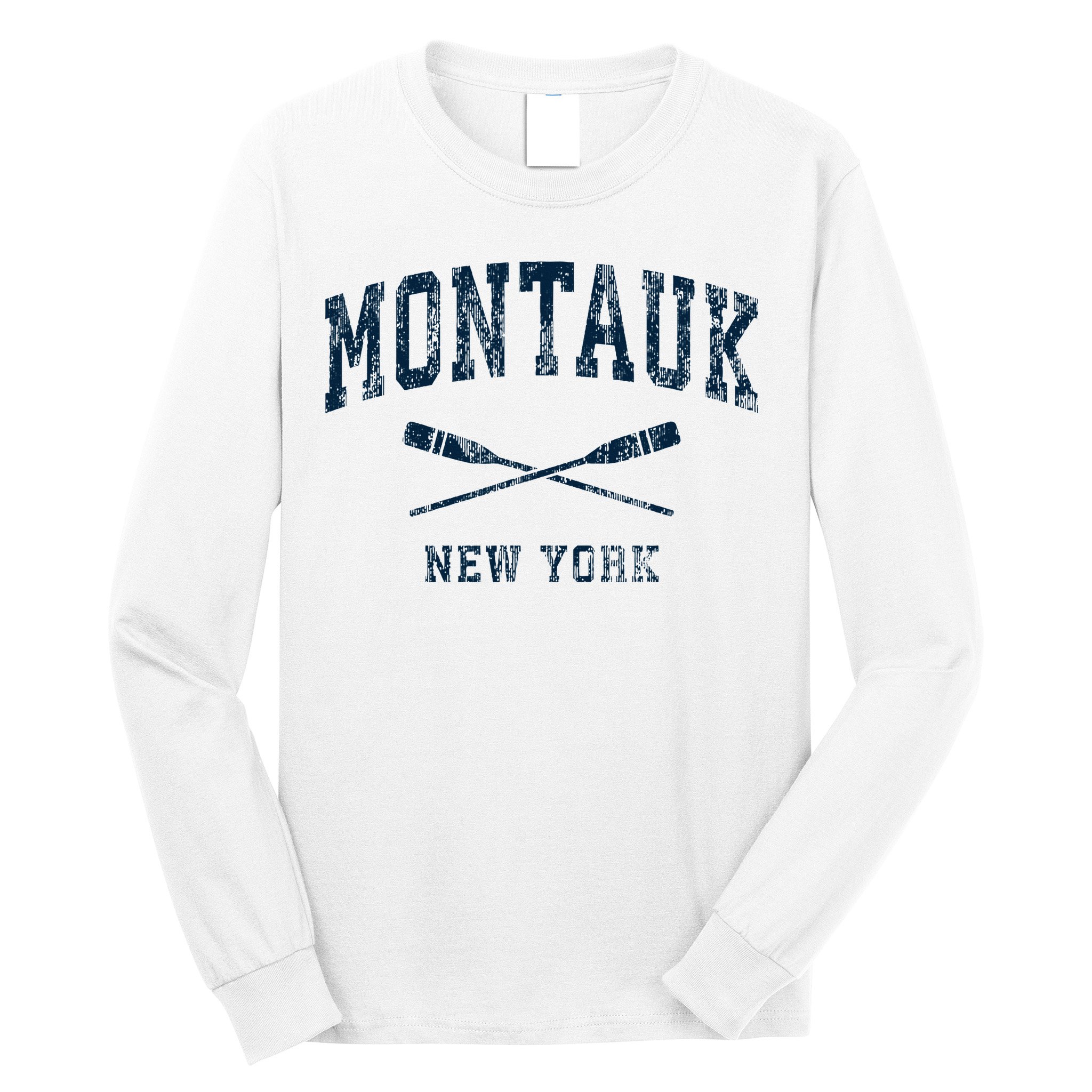 Montauk New York Vintage Nautical Paddles Sports Oars Long Sleeve Shirt