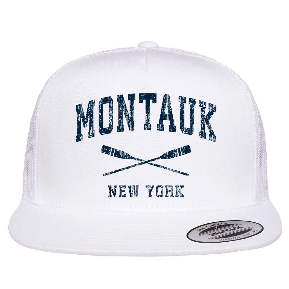 Montauk New York Vintage Nautical Paddles Sports Oars Flat Bill Trucker Hat