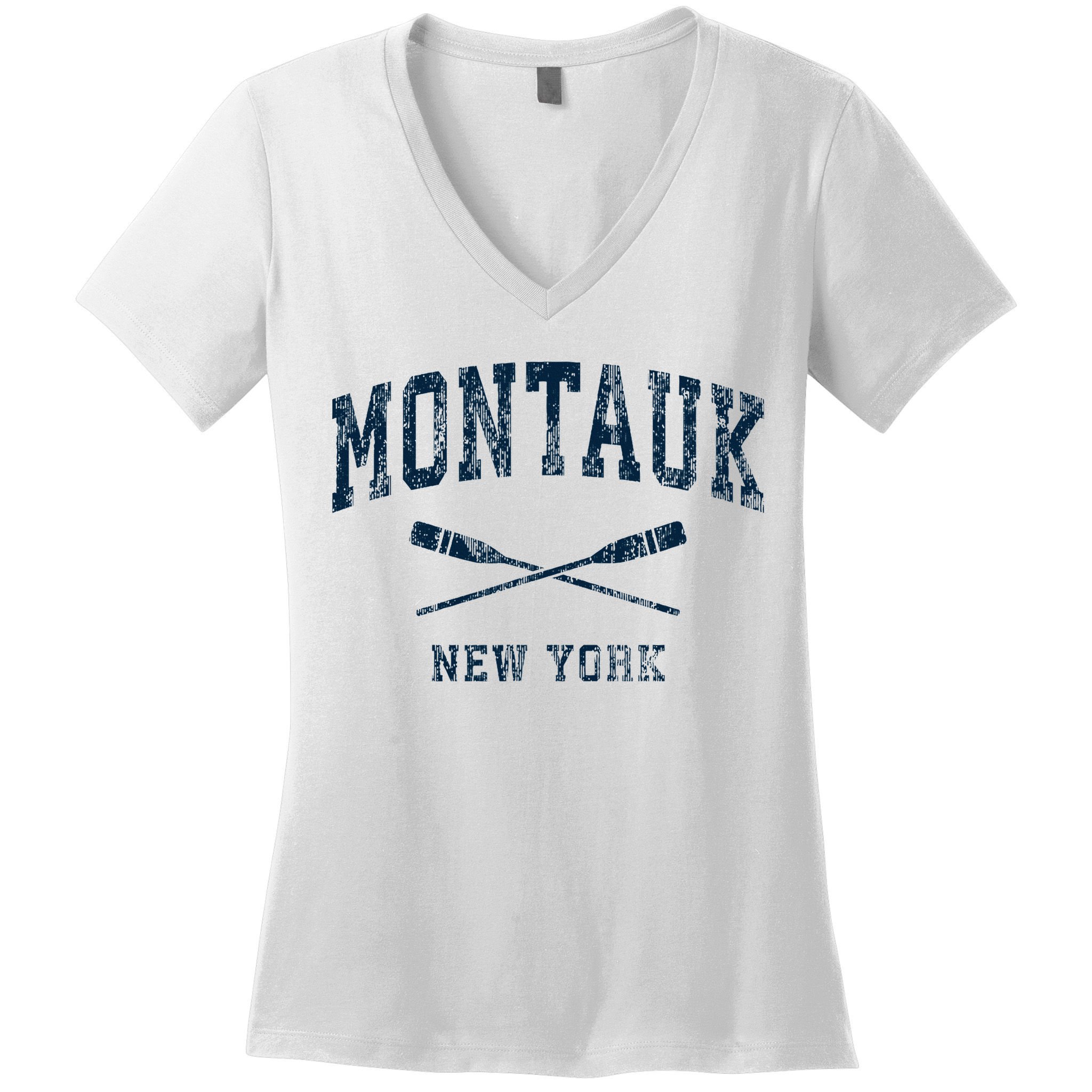 Montauk New York Vintage Nautical Paddles Sports Oars Women's V-Neck T-Shirt