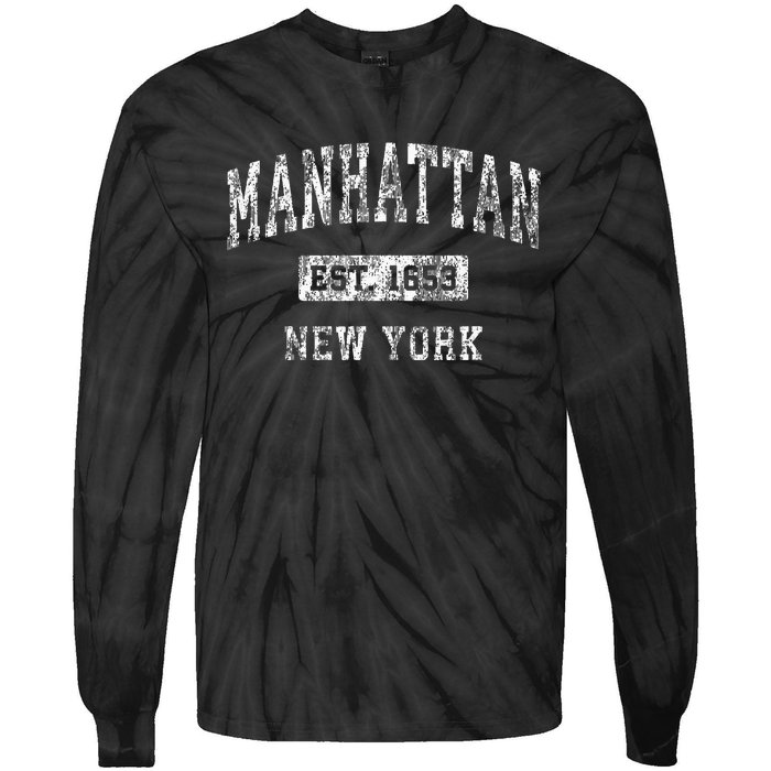 Manhattan New York Ny Vintage Established Tie-Dye Long Sleeve Shirt