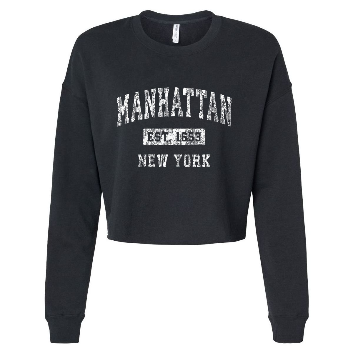 Manhattan New York Ny Vintage Established Cropped Pullover Crew