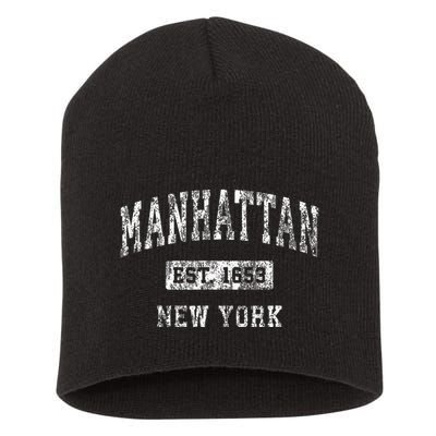 Manhattan New York Ny Vintage Established Short Acrylic Beanie
