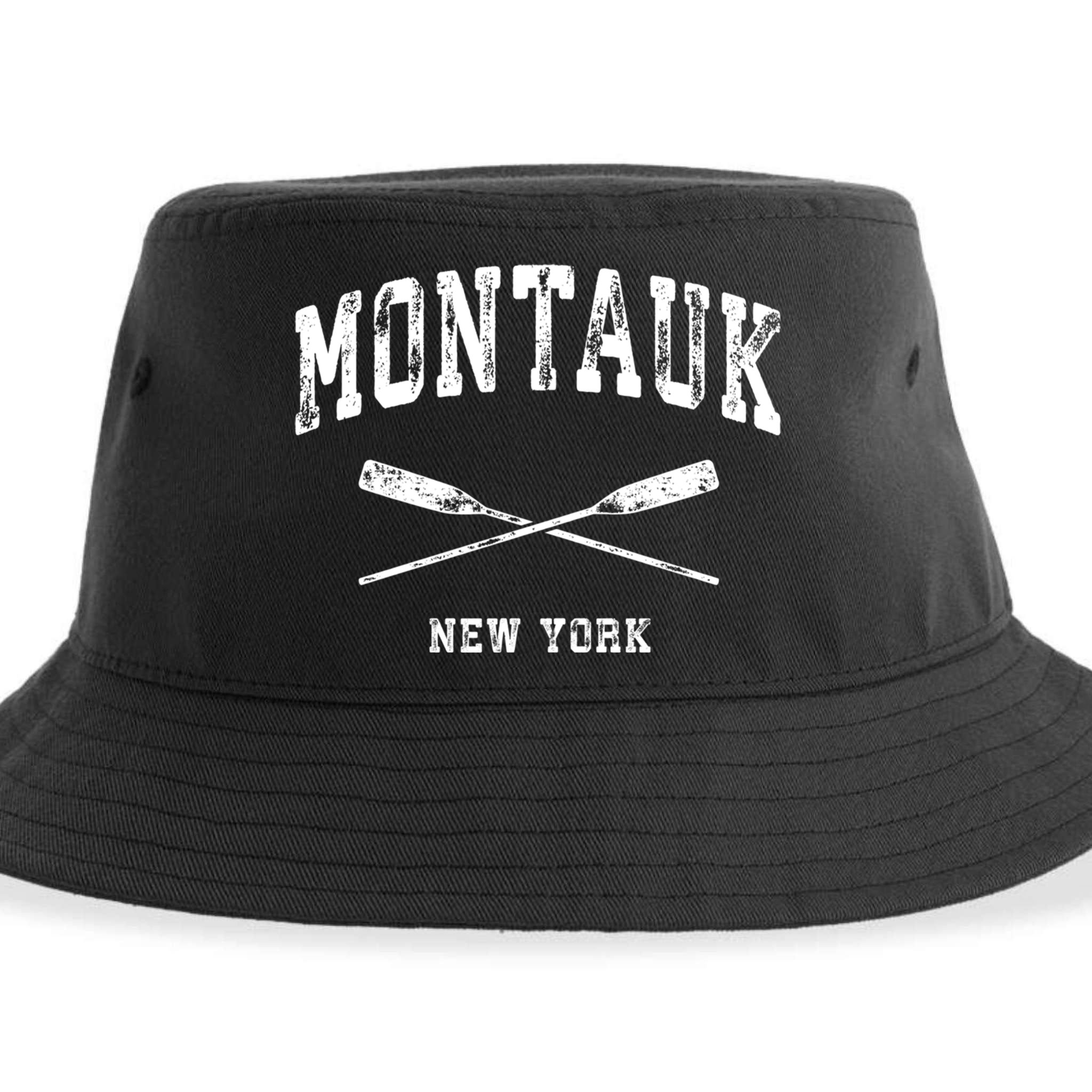 Montauk New York Vintage Nautical Crossed Oars Cute Gift Sustainable Bucket Hat