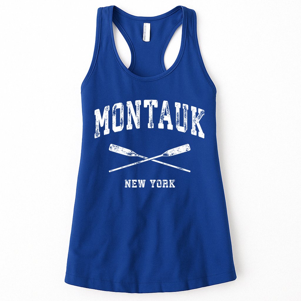 Montauk New York Vintage Nautical Crossed Oars Cute Gift Womens Tank Top