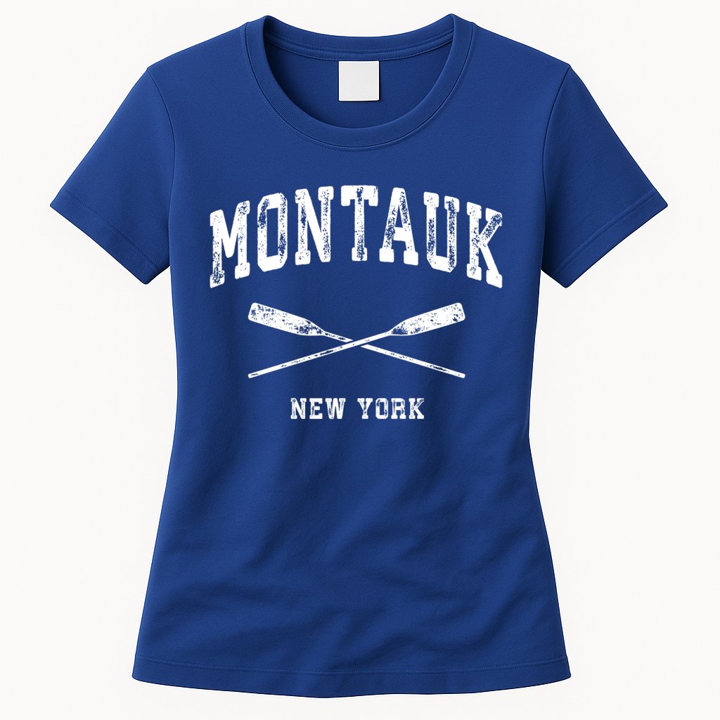 Montauk New York Vintage Nautical Crossed Oars Cute Gift Womens T-Shirt