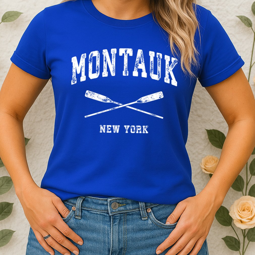 Montauk New York Vintage Nautical Crossed Oars Cute Gift Womens T-Shirt