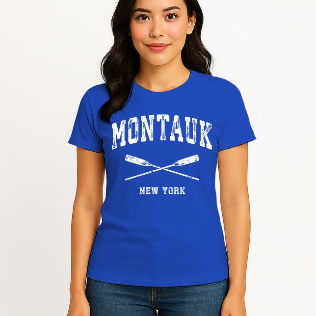 Montauk New York Vintage Nautical Crossed Oars Cute Gift Womens T-Shirt