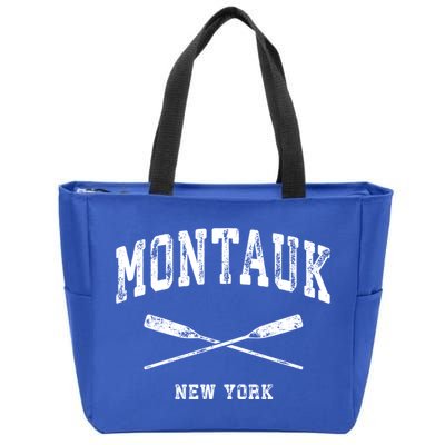 Montauk New York Vintage Nautical Crossed Oars Cute Gift Zip Tote Bag