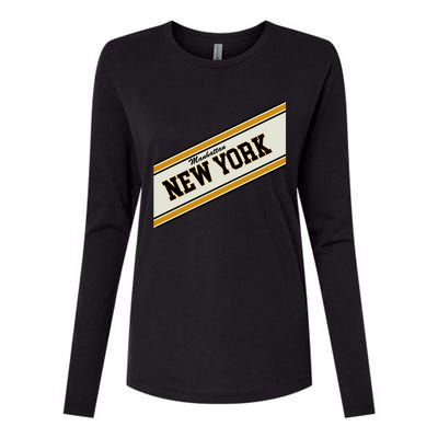 Manhattan New York Varsity Logo Womens Cotton Relaxed Long Sleeve T-Shirt