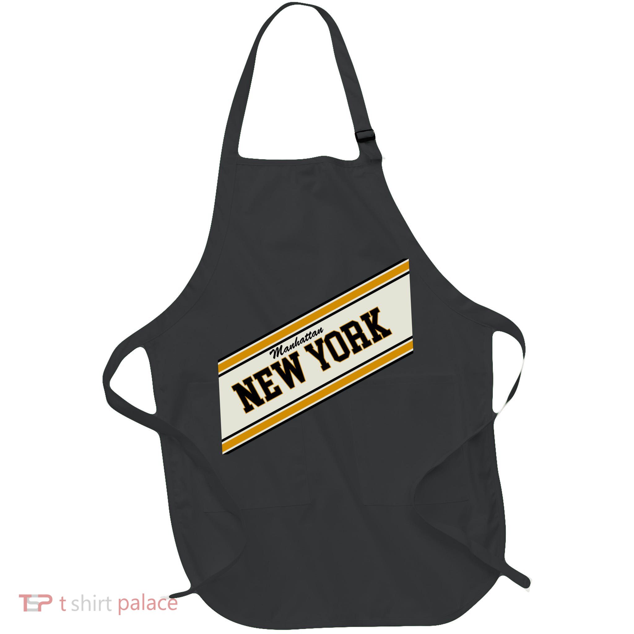 Manhattan New York Varsity Logo Full-Length Apron With Pockets