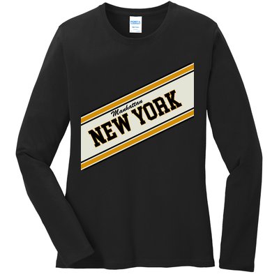 Manhattan New York Varsity Logo Ladies Long Sleeve Shirt