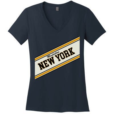 Manhattan New York Varsity Logo Women's V-Neck T-Shirt