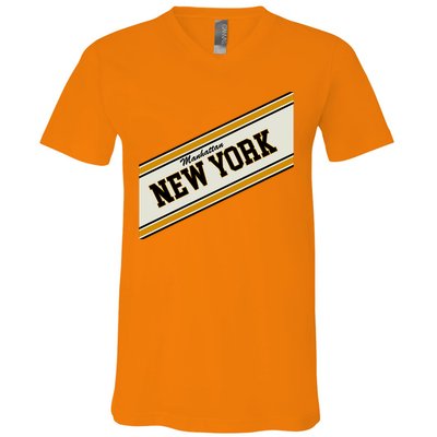 Manhattan New York Varsity Logo V-Neck T-Shirt