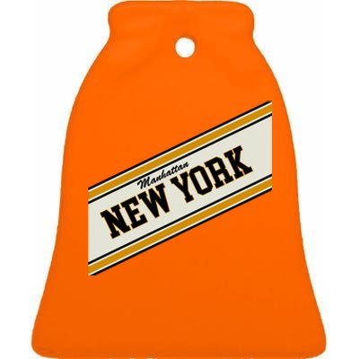 Manhattan New York Varsity Logo Ceramic Bell Ornament