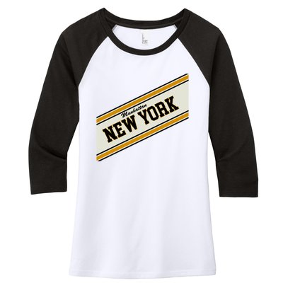 Manhattan New York Varsity Logo Women's Tri-Blend 3/4-Sleeve Raglan Shirt