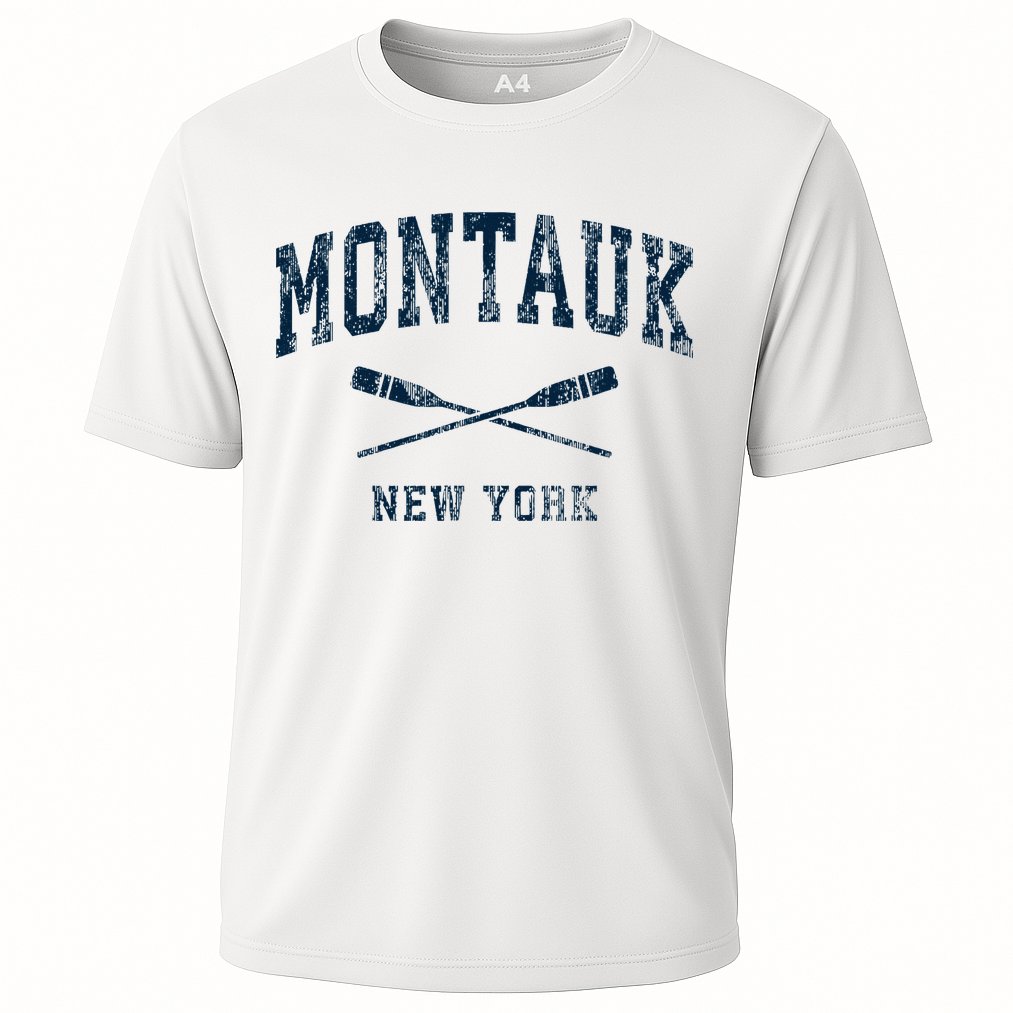 Montauk New York Vintage Nautical Paddles Sports Oars Cooling Performance Crew T-Shirt