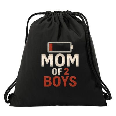 Mom of 2 Boys Drawstring Bag