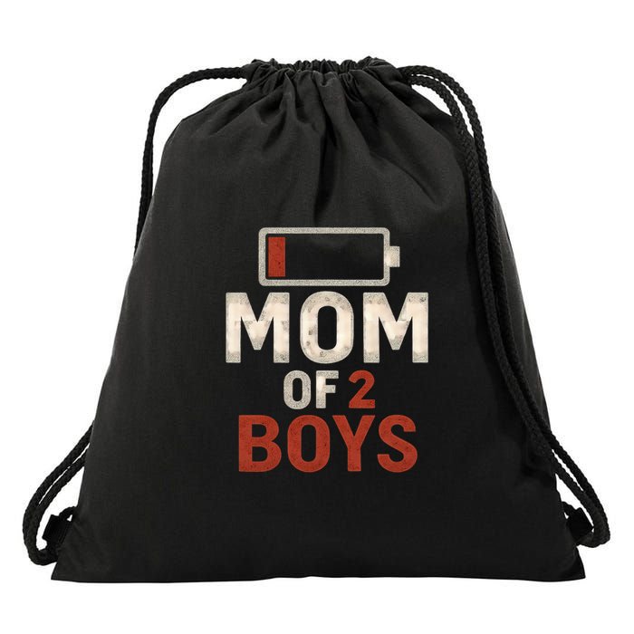 Mom of 2 Boys Drawstring Bag