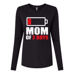 Mom of 2Boys Funny Parent Battery Low Womens Cotton Relaxed Long Sleeve T-Shirt