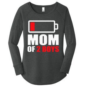 Mom of 2Boys Funny Parent Battery Low Women's Perfect Tri Tunic Long Sleeve Shirt