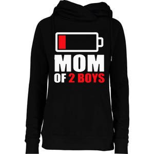 Mom of 2Boys Funny Parent Battery Low Womens Funnel Neck Pullover Hood