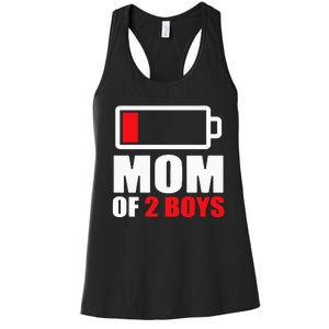 Mom of 2Boys Funny Parent Battery Low Women's Racerback Tank