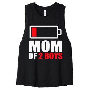 Mom of 2Boys Funny Parent Battery Low Women's Racerback Cropped Tank