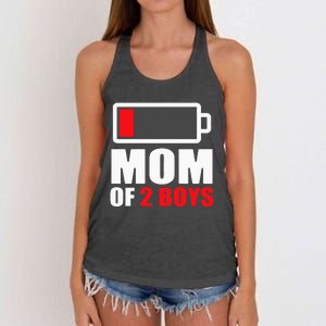 Mom of 2Boys Funny Parent Battery Low Women's Knotted Racerback Tank