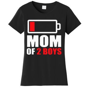 Mom of 2Boys Funny Parent Battery Low Women's T-Shirt