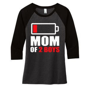 Mom of 2Boys Funny Parent Battery Low Women's Tri-Blend 3/4-Sleeve Raglan Shirt