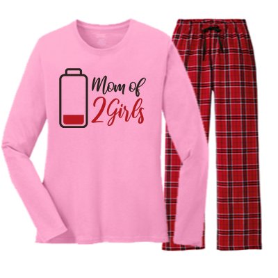 Mom Of 2 Girls Low Battery Women's Long Sleeve Flannel Pajama Set 