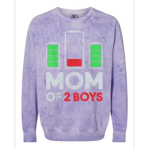 Mom Of 2 Boyys Low Battery Son Mothers Day Birthday Women Colorblast Crewneck Sweatshirt