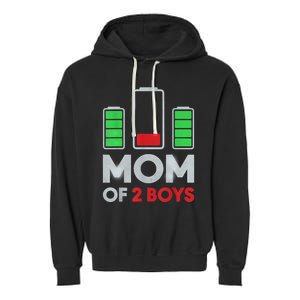 Mom Of 2 Boyys Low Battery Son Mothers Day Birthday Women Garment-Dyed Fleece Hoodie