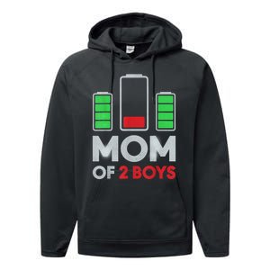 Mom Of 2 Boyys Low Battery Son Mothers Day Birthday Women Performance Fleece Hoodie