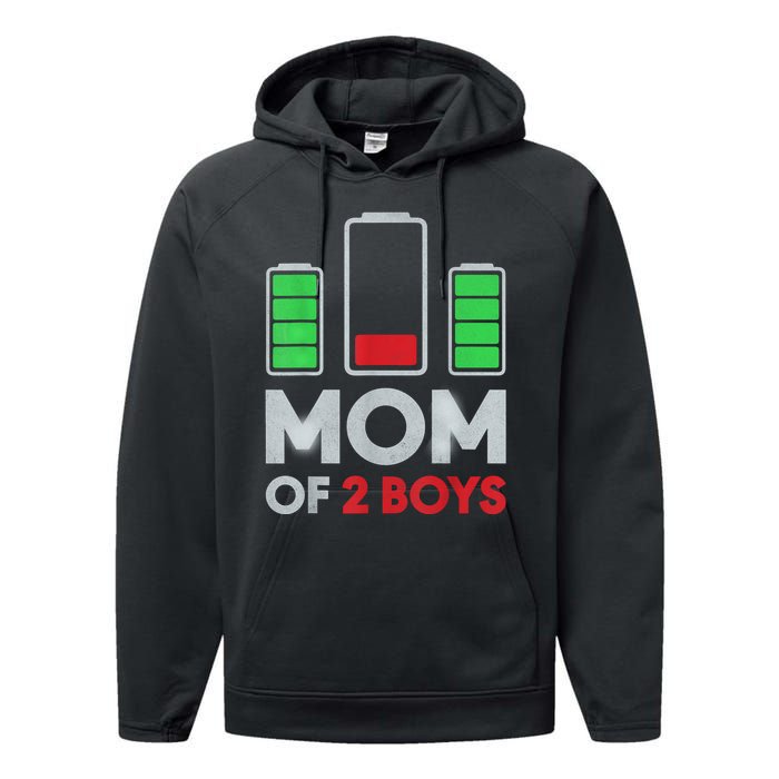 Mom Of 2 Boyys Low Battery Son Mothers Day Birthday Women Performance Fleece Hoodie