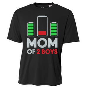 Mom Of 2 Boyys Low Battery Son Mothers Day Birthday Women Cooling Performance Crew T-Shirt