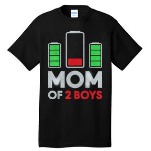 Mom Of 2 Boyys Low Battery Son Mothers Day Birthday Women Tall T-Shirt