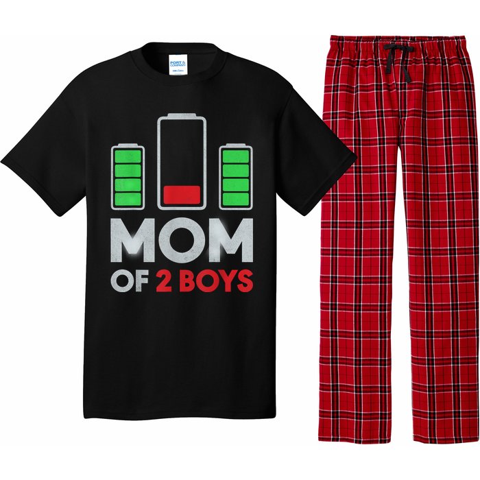 Mom Of 2 Boyys Low Battery Son Mothers Day Birthday Women Pajama Set