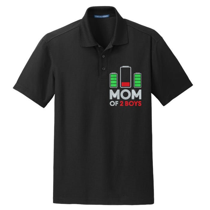 Mom Of 2 Boyys Low Battery Son Mothers Day Birthday Women Dry Zone Grid Polo