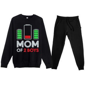 Mom Of 2 Boyys Low Battery Son Mothers Day Birthday Women Premium Crewneck Sweatsuit Set