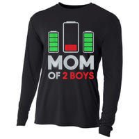 Mom Of 2 Boyys Low Battery Son Mothers Day Birthday Women Cooling Performance Long Sleeve Crew