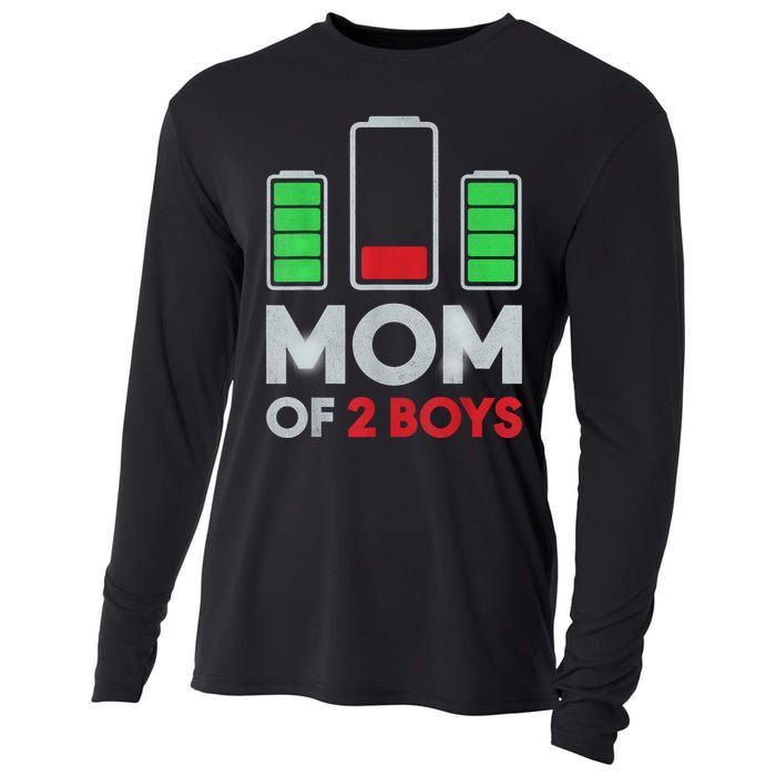 Mom Of 2 Boyys Low Battery Son Mothers Day Birthday Women Cooling Performance Long Sleeve Crew