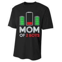 Mom Of 2 Boyys Low Battery Son Mothers Day Birthday Women Performance Sprint T-Shirt