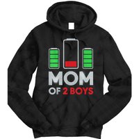 Mom Of 2 Boyys Low Battery Son Mothers Day Birthday Women Tie Dye Hoodie