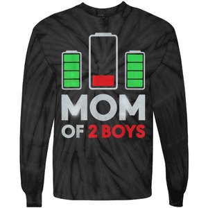 Mom Of 2 Boyys Low Battery Son Mothers Day Birthday Women Tie-Dye Long Sleeve Shirt