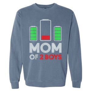 Mom Of 2 Boyys Low Battery Son Mothers Day Birthday Women Garment-Dyed Sweatshirt