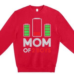 Mom Of 2 Boyys Low Battery Son Mothers Day Birthday Women Premium Crewneck Sweatshirt