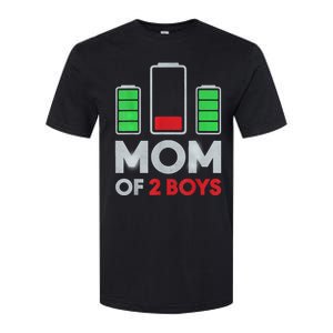 Mom Of 2 Boyys Low Battery Son Mothers Day Birthday Women Softstyle CVC T-Shirt