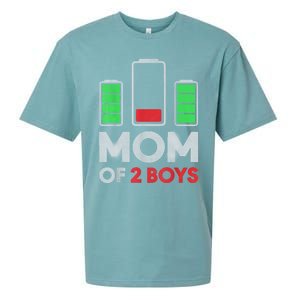 Mom Of 2 Boyys Low Battery Son Mothers Day Birthday Women Sueded Cloud Jersey T-Shirt